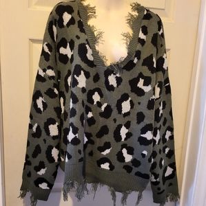 Olive green Cheetah print Crop Sweater 3x